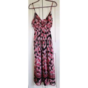 She’s Cool XL V-Neck Maxi Dress Pink/Blk Multicolor Print Sleeveless Vintage Y2K
